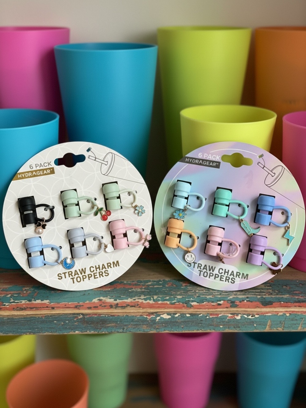Hydragear Pastel Straw Charm Toppers - Multicolor 6 Pack- 2 sets available